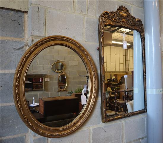 Two gilt-framed wall mirrors, larger width 56cm, height 104cm